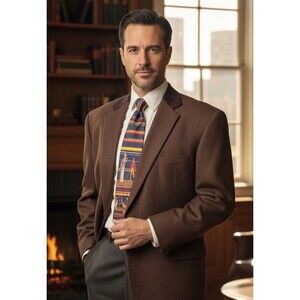 Tallia Blazer Wool Men's 50R Paisley Elbow Patch Collar Sport Coat Suit Jacket